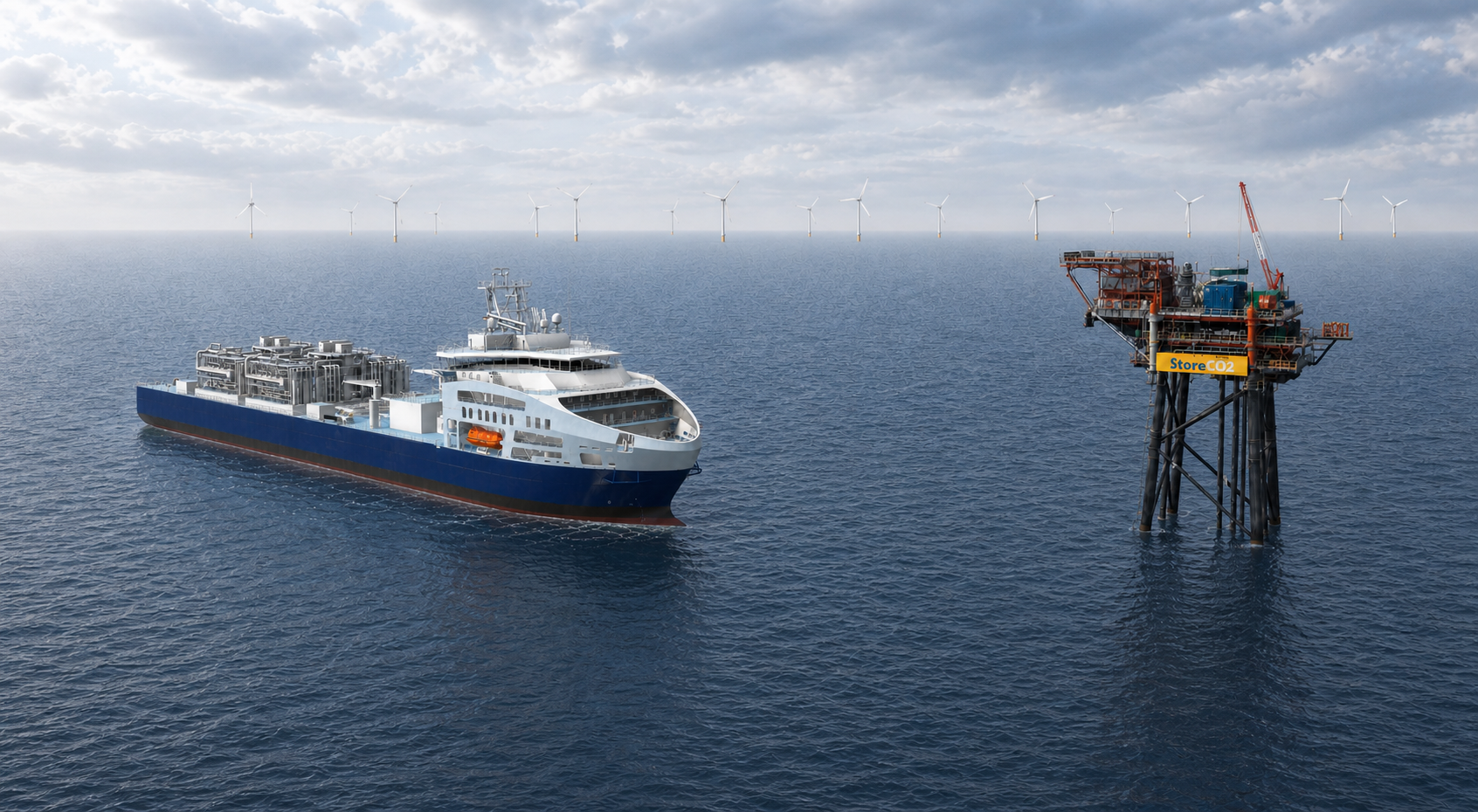 storeCO2 ship approaching an offshore storage installation